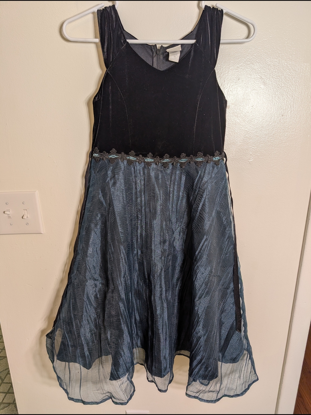 Girls Velvet Black Bodice and Blue Organza Party Dress